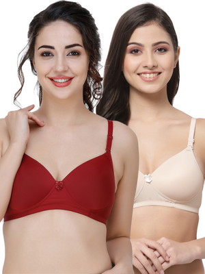 COLLEGE GIRL Hellopad ComboPO2 Women T-Shirt Lightly Padded Bra(Maroon, Beige)