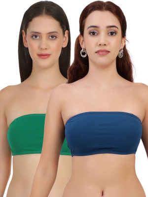 Selfcare Non Padded Strapless Full Coverage Tube Bra Women Bandeau/Tube Non Padded Bra(Blue, Green)