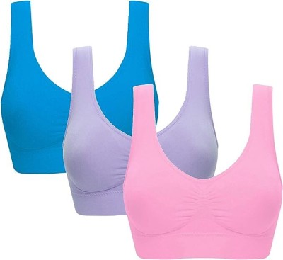 PTELRA Women Cami Bra Non Padded Bra(Blue, Pink, Grey)