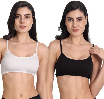 Aimly Women's Cotton Non-Padded Full Coverage Sports Bra Pack of 2 Women Sports Non Padded Bra(Black, White)