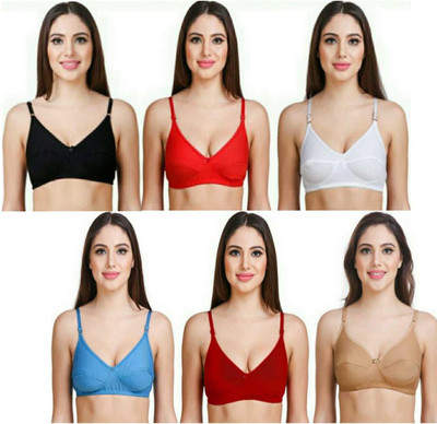 j.MOMANI Bra Combo Pack/Bra Combo set 6 Cotton Women Everyday Non Padded Bra(Multicolor)