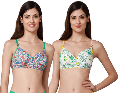 Beach Curve Women Minimizer Lightly Padded Bra(Green, Yellow)