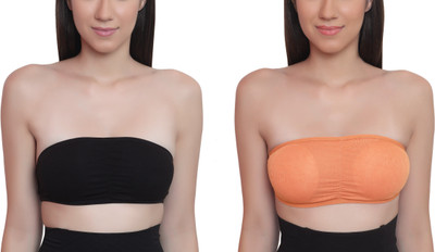 Glamoras Women Bandeau/Tube Lightly Padded Bra(Black, Orange)