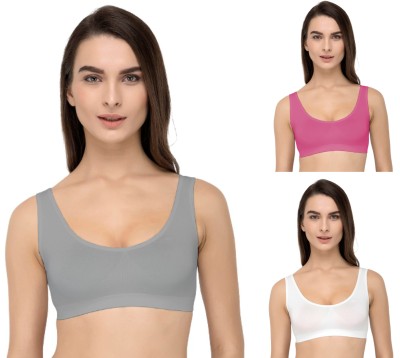 Guru Krupa Traders Women's Cotton Lycra Non Padded Pull On Spport Bra For Everyday Wear Women Sports Non Padded Bra(Grey, Pink, White)