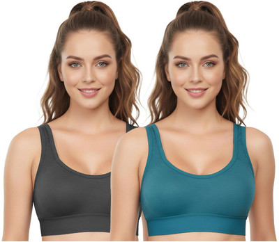 Freshlook High Quality Lycra Sports Bra Women Sports Non Padded Bra(Grey, Dark Green)