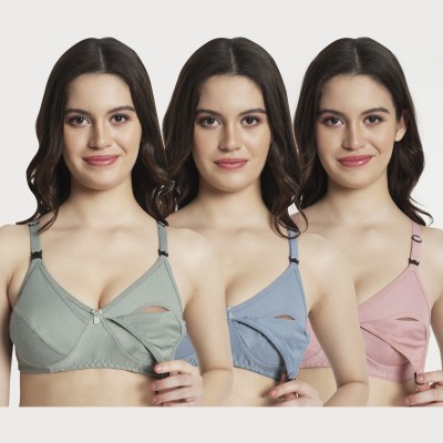 SUPER BEAUTY SB Women's Cotton Non-Padded Wire-Free Maternity Bra Pack of 3 (GREEN.BLUE.PINK) Women Maternity/Nursing Non Padded Bra(Green, Blue, Pink)