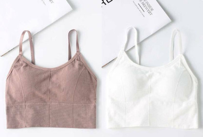 Payal Creation Women Sports Lightly Padded Bra(Brown, White)