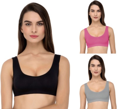 VarniEcom Women's Cotton Lycra Non Padded Pull On Spport Bra For Everyday Wear Women Everyday Non Padded Bra(Black, Grey, Pink)