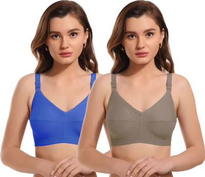 elina Comfort Wireless Bra for Women – Soft and Breathable Everyday Support Women Minimizer Non Padded Bra(Blue, Brown)