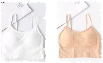 Jiyancreation 646 Sport Bra Pack of 2 Women Sports Lightly Padded Bra(White, Beige)