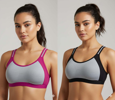 ZUBI DUBI FASHION Stylish U-Neck Padded Sports Bra for Women | Comfortable Gym & Yoga Wear Women Sports Non Padded Bra(Multicolor)