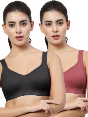 LILY Strops555 Women Sports Non Padded Bra(Black, Maroon)