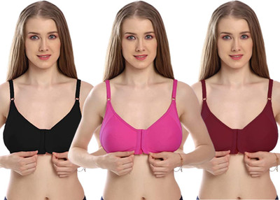 Encluva pack of 3 front open Women T-Shirt Non Padded Bra(Multicolor)