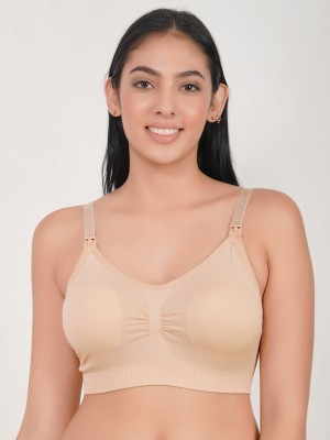 ATTIRE OUTFIT Women's Bra Comfy Wireless Breastfeeding Bras Maternity Nursing Clip Front Women Maternity/Nursing Lightly Padded Bra(Beige)