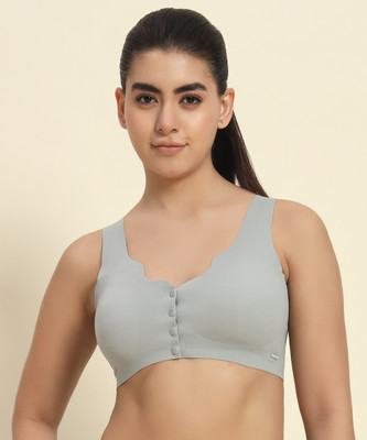 FemFuse Seamless Padded Bra for Women with Front Button Closure Full Coverage Non Wired. Women Full Coverage Lightly Padded Bra(Grey)