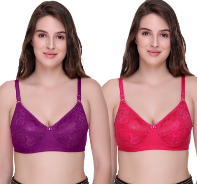 SONA SL007 Full Coverage Non-Padded Lace Bra Women Full Coverage Non Padded Bra(Purple, Pink)