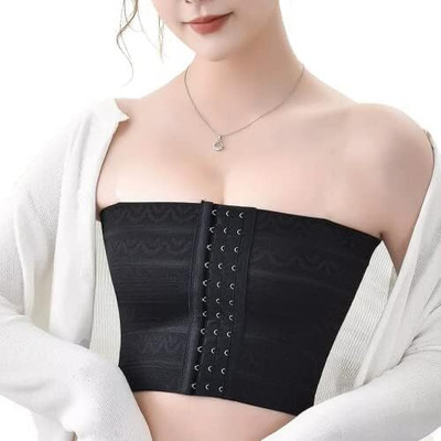 BBBIKINI Elastic Breast-Chest Compression Wrap Belt for Women Women Full Coverage Non Padded Bra(Black)