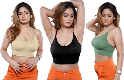 ZORWERN Women Cami Bra Lightly Padded Bra Women Cami Bra Lightly Padded Bra(Beige, Black, Green)