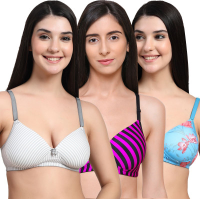 Erican ERPAD Women T-Shirt Lightly Padded Bra(Grey, Pink, Blue)