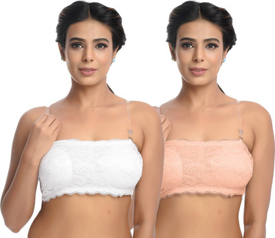 Velvawear Women Bandeau/Tube Heavily Padded Bra(White, Orange)