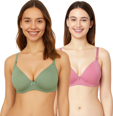 Rahul Trading Women's Pink Padded Underwired Bra – T-Shirt Bra with Adjustable Straps Women Push-up Lightly Padded Bra(Pink, Green)