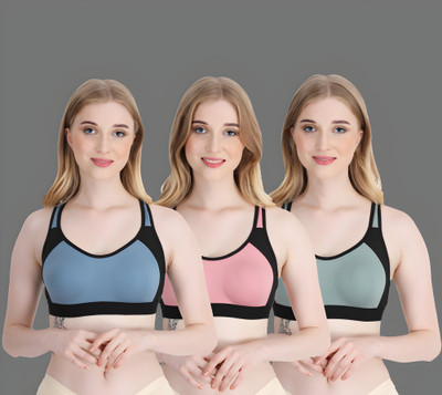 ASHMIRAS pack of 3 Women Sports Non Padded Bra(Pink, Blue, Green)