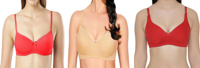 Flykite Women's Cotton Blend Lightly Padded Wirefree T-Shirt Bra Women Everyday Lightly Padded Bra(Pink, Red, Gold, Multicolor)