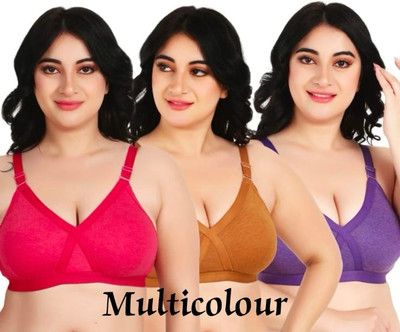 BOOMSHY Women Non Paded New Design Bra Combo Pack of 3 (Multicolor) Women Full Coverage Non Padded Bra(Multicolor)