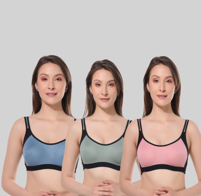 CURVZEX ZAMBIA Women Sports Non Padded Bra(Pink, Green, Blue)