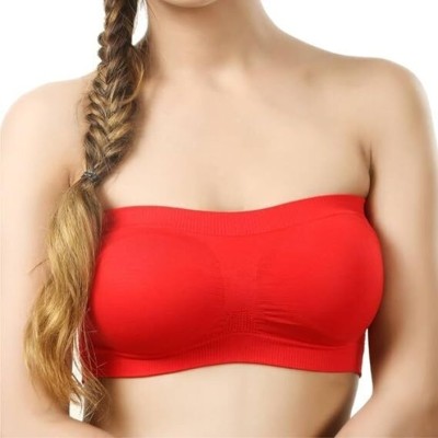 Teroman Wope Women's Net Pack of 3 Full Comfortable Free Size Women Bandeau/Tube Non Padded Bra(Red)