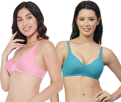 Shyam Sons FLAIR Double Layered Cups - Cotton Rich Women T-Shirt Non Padded Bra(Pink, Blue)