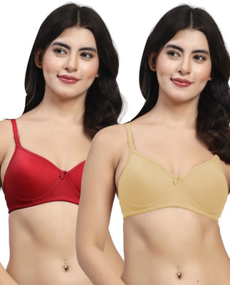 LILY maofcigamMino Women T-Shirt Heavily Padded Bra(Beige, Maroon)