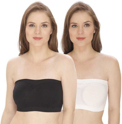 MAKEBA Women Bandeau/Tube Lightly Padded Bra(White, Black)