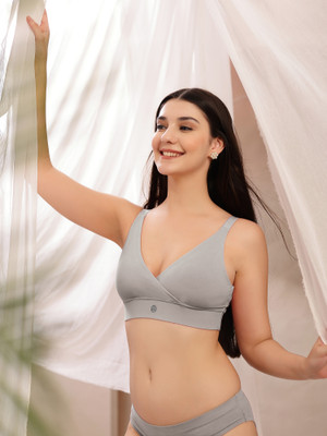 Zelena Smooth Fit Women’s Full Coverage Bra | Cotton Blend | Non-Padded | Daily Wear Women Maternity/Nursing Non Padded Bra(Grey)