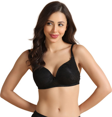 ZIVAME Zivame Padded Non Wired 3/4th Coverage Tshirt Bra - Black Women T-Shirt Lightly Padded Bra(Black)