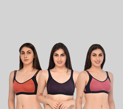 ASHMIRAS Pack of 3 Women Sports Non Padded Bra(Orange, Pink, Purple)
