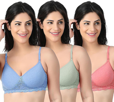 RAHA S.G Women T-Shirt Non Padded Bra(Pink, Blue, Green)