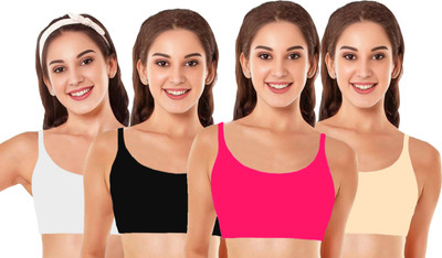 BRAAFEE Girls stretchable cotton full coverage non padded bra Girls Training/Beginners Non Padded Bra(Multicolor)