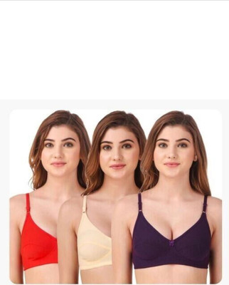Ronic Women Full Coverage Non Padded Bra(Red, Beige, Purple)