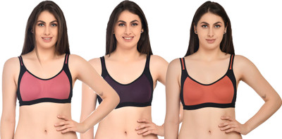 ASHMIRAS Pack of 3 Women Sports Non Padded Bra(Orange, Pink, Purple)