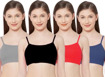 CHARMMODE Combo of 4 fully stretchable cotton everyday Sports bra Women Everyday Non Padded Bra(Multicolor, Black, Red, Blue, Grey)