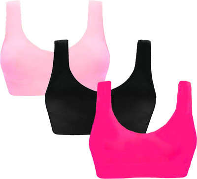 BRAAFEE Pack of 3 Girls Stretchable Air Cotton sports non padded seamless sports gym bra Women Sports Non Padded Bra(Multicolor)
