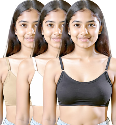 Dressably z3-adj Girls Training/Beginners Non Padded Bra(Black, White, Beige)