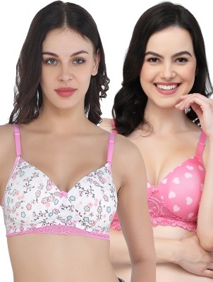 COLLEGE GIRL Lacepad-02-Lacepad-801 Women T-Shirt Lightly Padded Bra(White, Pink, Pink)