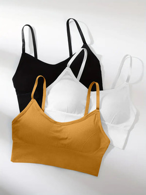 MAHEK CREATIVE 646-BLK-WHT-YELLOW-03-30 Women Bralette Lightly Padded Bra(Black)