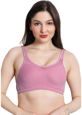 Inner Amour Women’s Cotton Stylish Bra – Non Padded with Lace Neckline Women Minimizer Non Padded Bra(Purple)