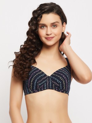 Clovia Padded Non-Wired Full Cup Printed Multiway T-shirt Bra in Navy - Cotton Women Everyday Lightly Padded Bra(Blue)