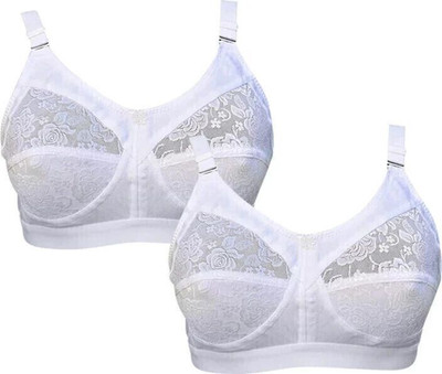 Ninteen-69 Women's Non-Padded Seamed Full Coverage C-Cup Bra (Pack of 2) Women Full Coverage Non Padded Bra(White)