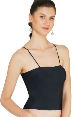 TOMKOT Seamless padded tube noddle straps camisole Women T-Shirt Heavily Padded Bra(Black)