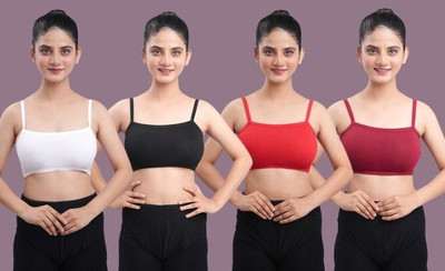 HouseOfCommon Pack of 4 Girls Non Padded fully stretchable High Coverage Bra Girls Training/Beginners Non Padded Bra(Pink, Grey, Beige, Maroon)